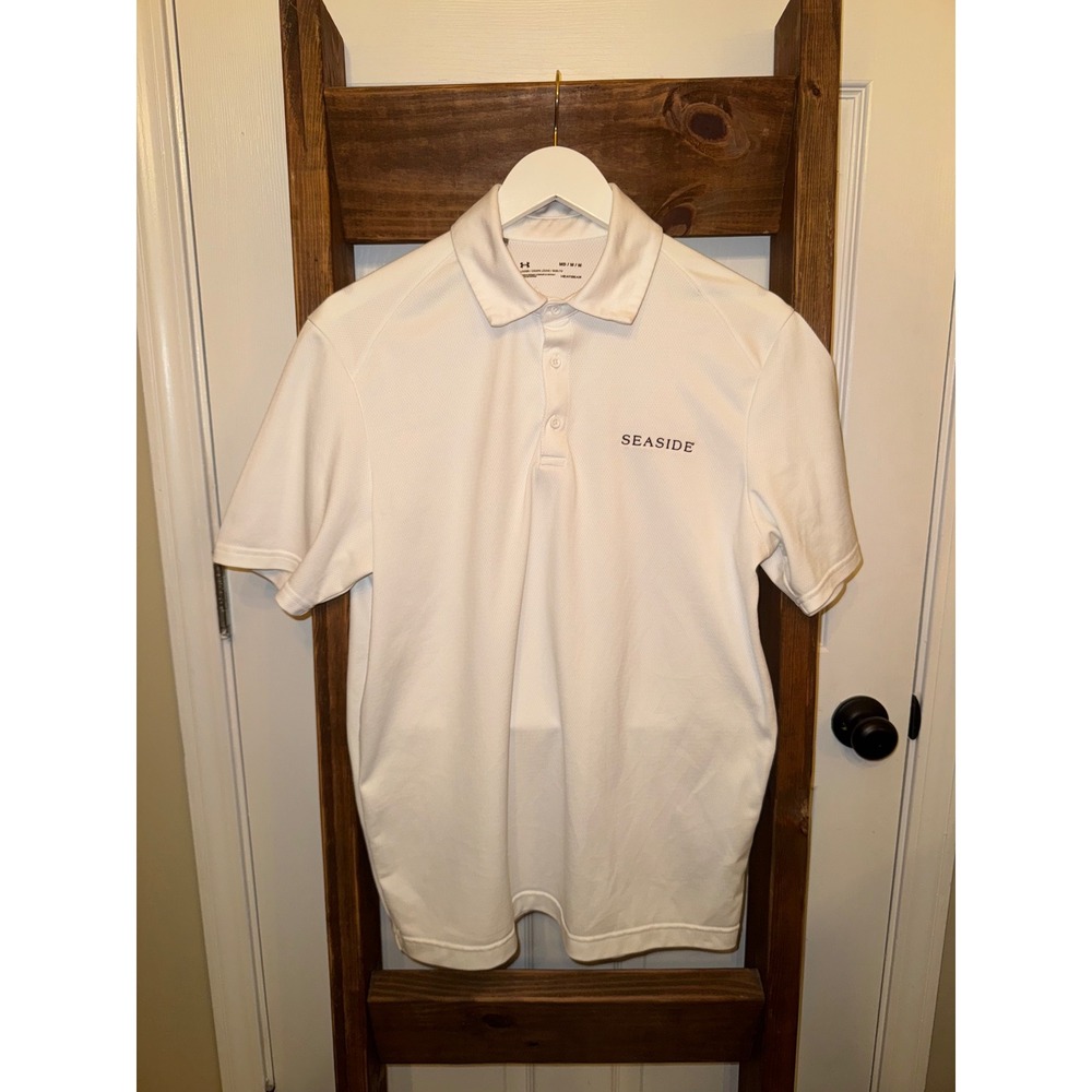 Under Armour SEASIDE Mens Polo Shirt HeatGear Loose Fit White Golf Sport MD